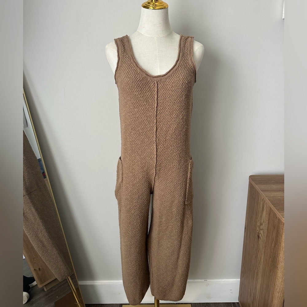 Cozy Knit Sleeveless Jumpsuit in Brown-S